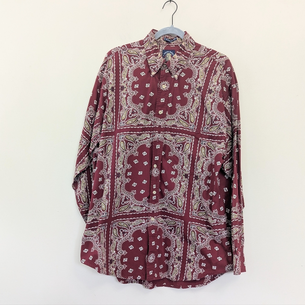Vintage Salty Dog Gant‎ Red Bandana Print Button Up Shirt Western Mens L